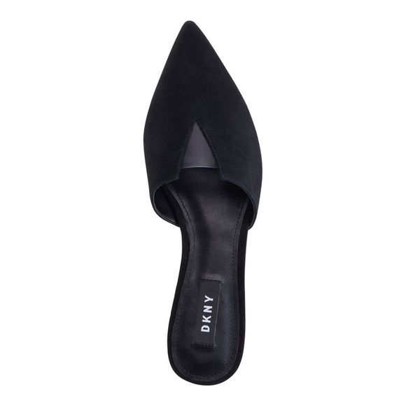 DKNY Womens Black V-Notch  Vinyl Panel Ali Pointed Toe Slip On Leather Mules 10 - Picture 3 of 4